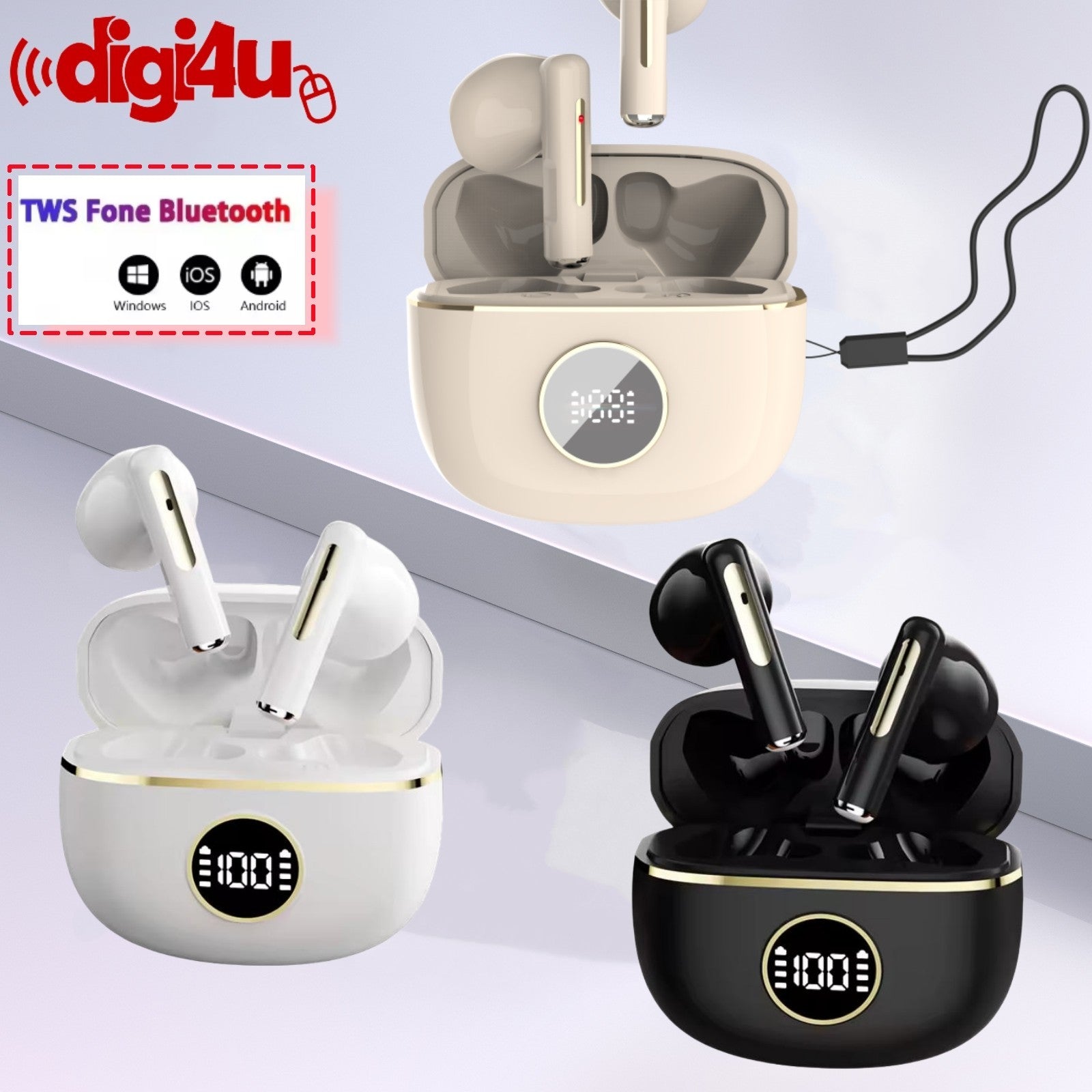 TWS Wireless Earbuds Stereo Bluetooth Earphones For iPhone & Android