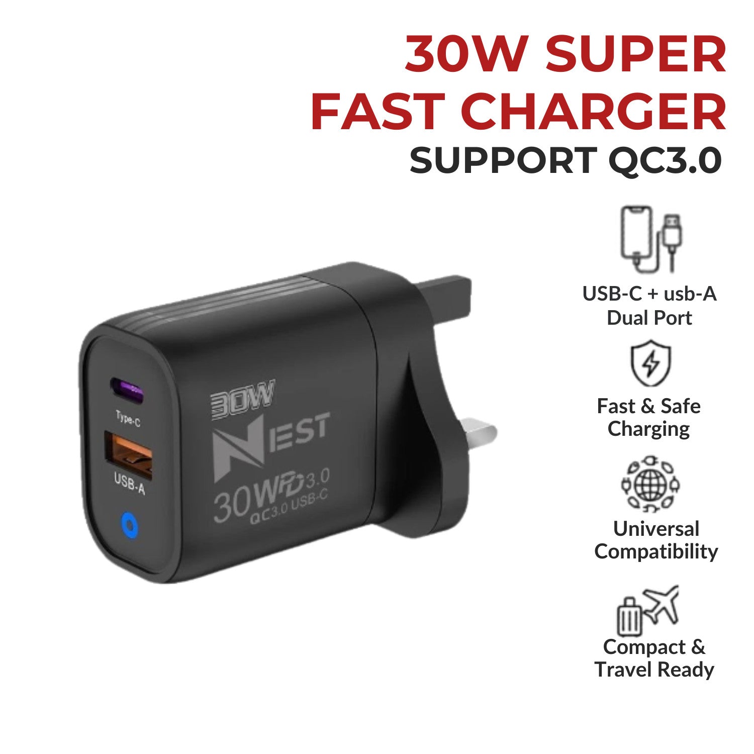Fast Charging 22.5W USB-C PD QC Plug Charger & Cable For iPhone 15 16 Samsung