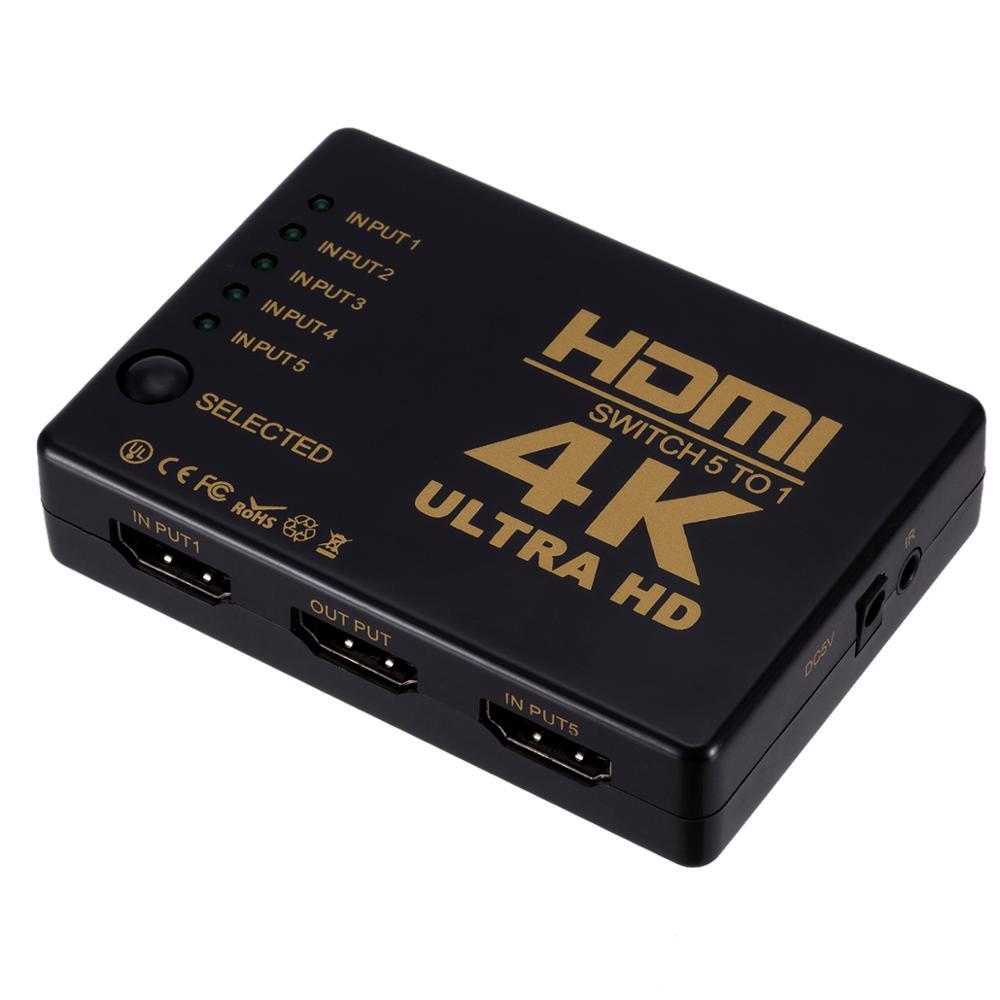 4K HDMI Switch Switcher Selector 5 Port Splitter Hub IR Remote For HDTV PS3