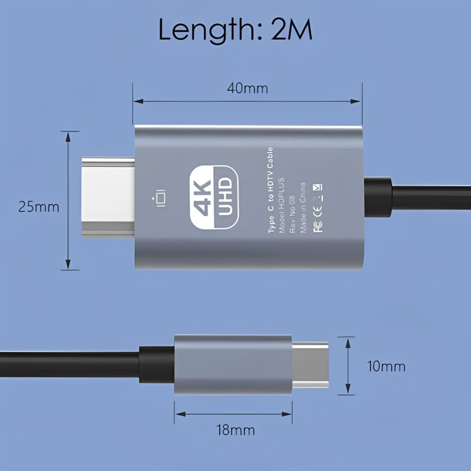 Type C to HDMI Adapter Converter 4K HDTV Cable For HUAWEI Samsung 2M