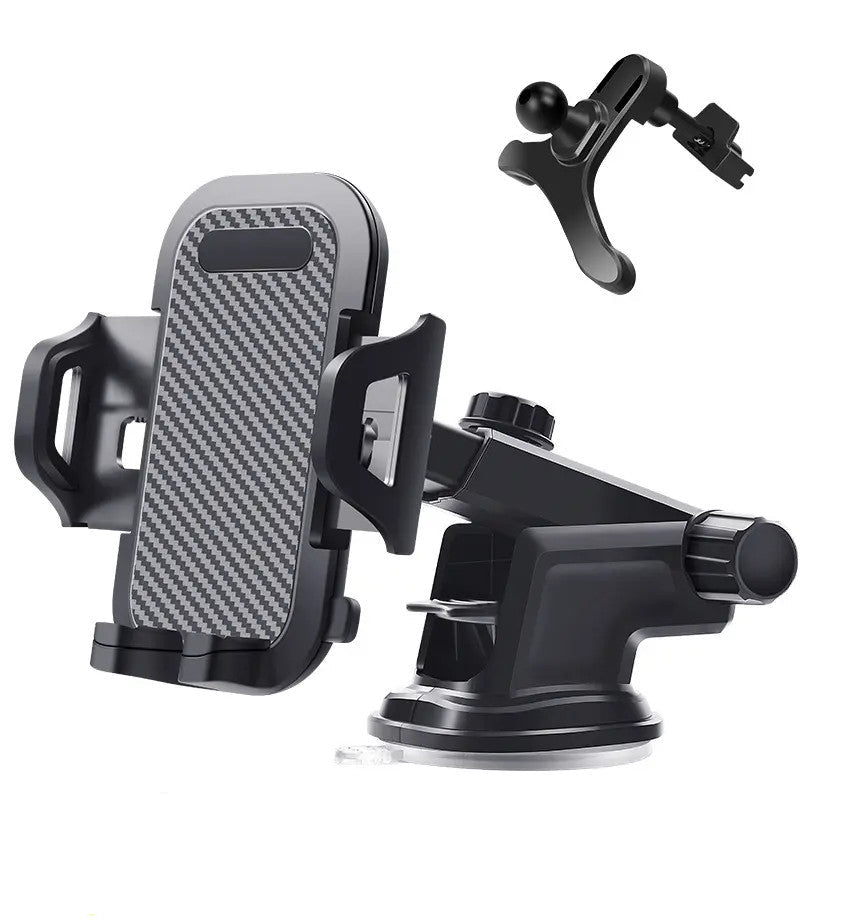 Car phone holder with carbon fiber texture and UK seller badge on a white background