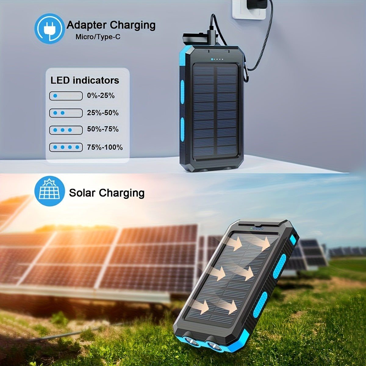 Portable 9000000mah Solar Power Bank Pack USB LED Pack Battery Charger For Phone