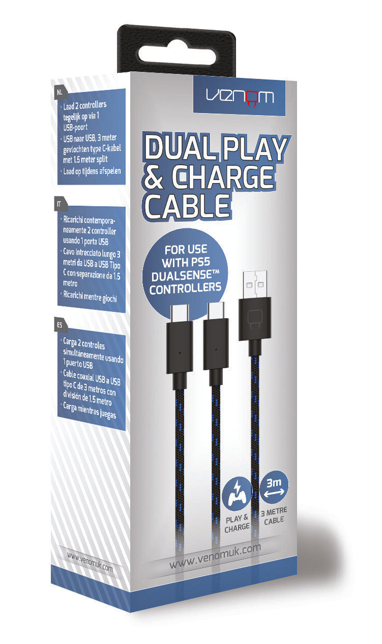 PS5 Controller Play & Charge Cable with Twin Output -