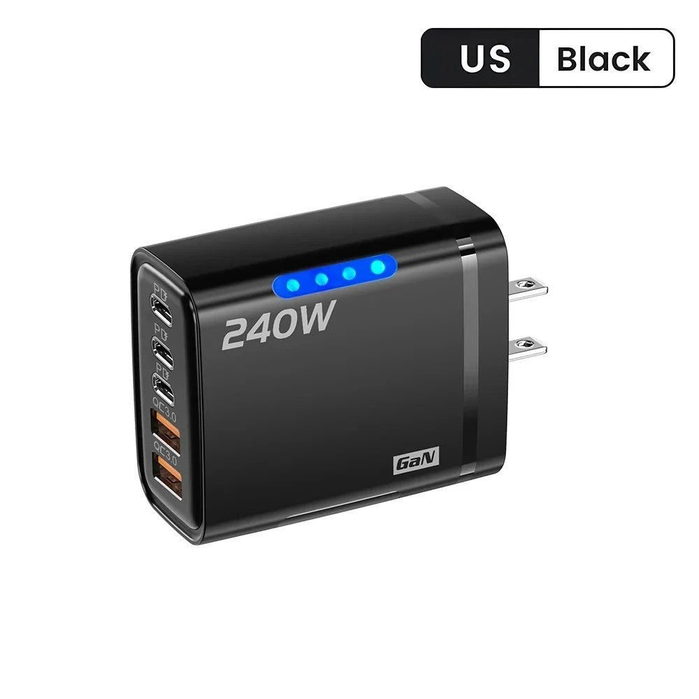 240W Quick Charger UK Plug Fast Wall Charger Power Adapter 5 Port USB PD Type C