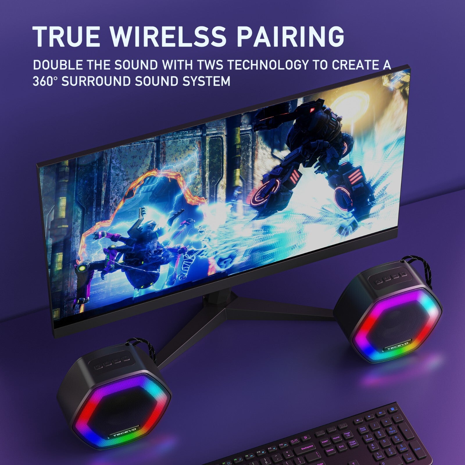 Wave Bluetooth Wireless Speaker Portable Waterproof RGB LED Extra Bass Loud TWS