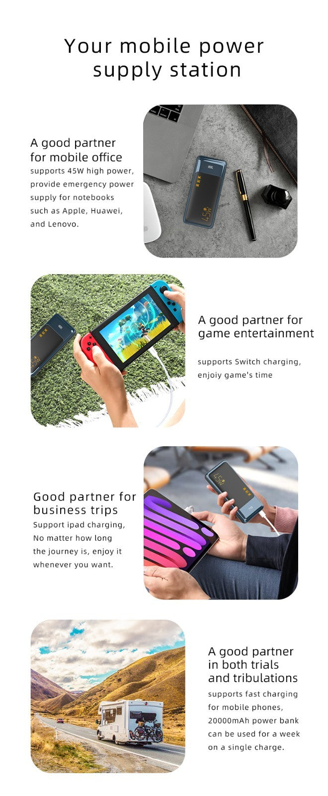 Power Bank 20000mah 45W Portable Fast Charger External Battery for Mobile Phone