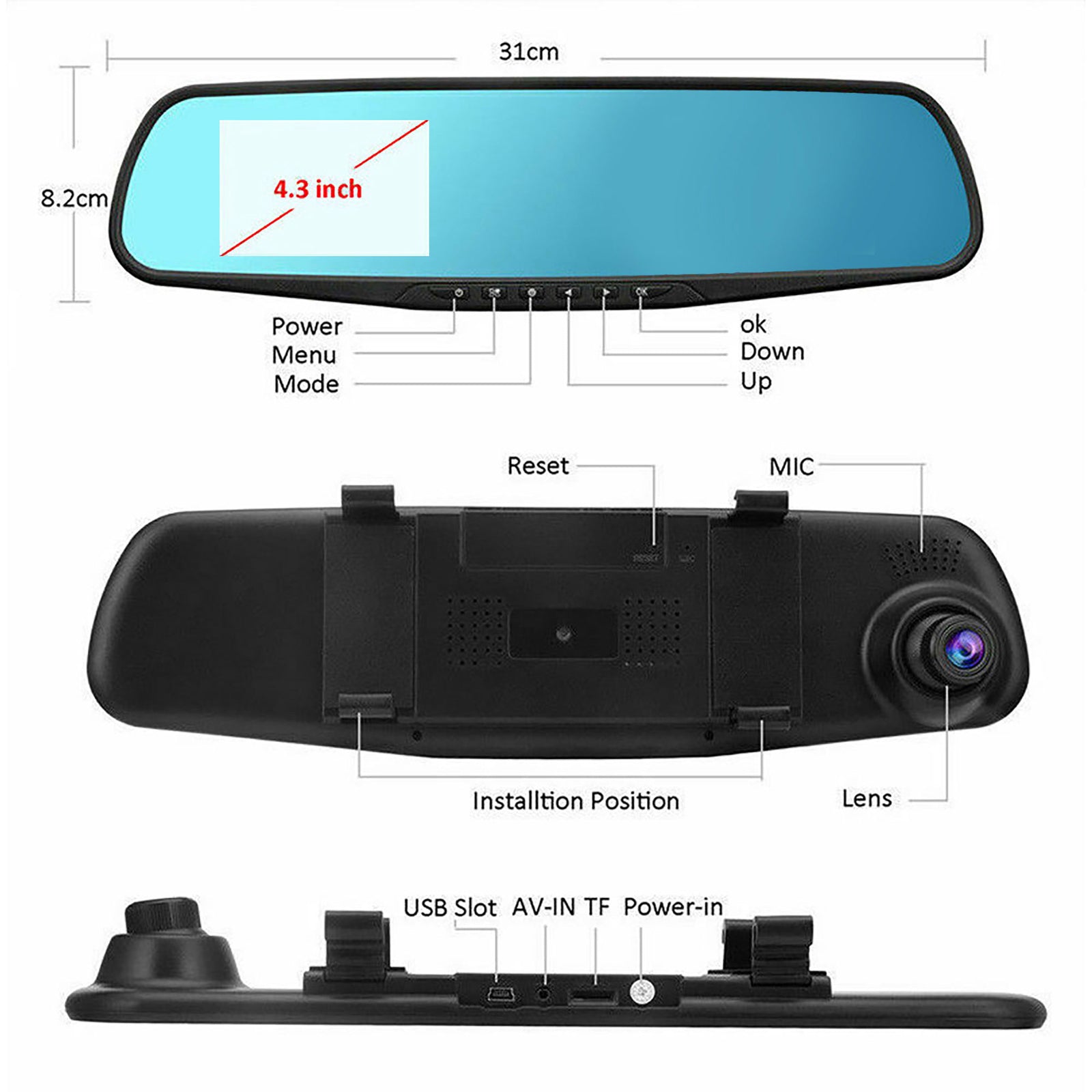 Dash Cam Car DVR Video Recorder with Front and Rear Camera