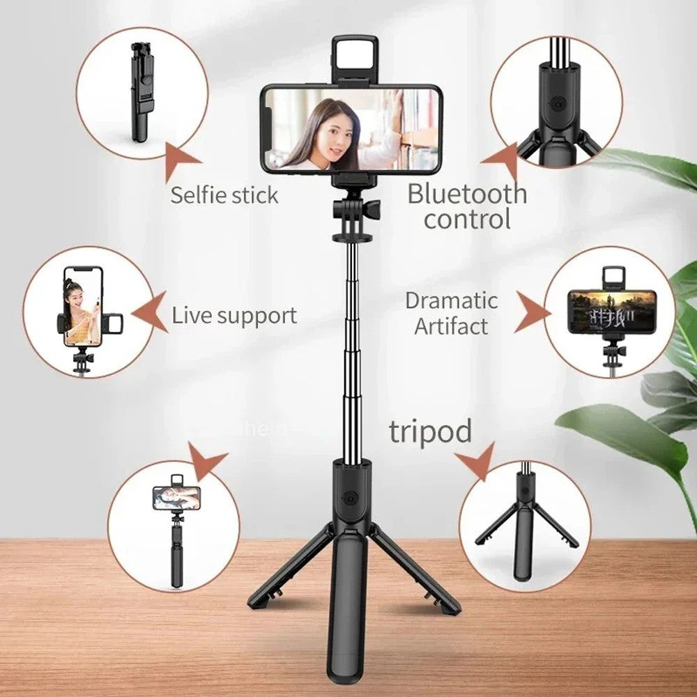 Monopod Selfie Stick with Remote - Bluetooth Tripod & Fill Light for All Phones
