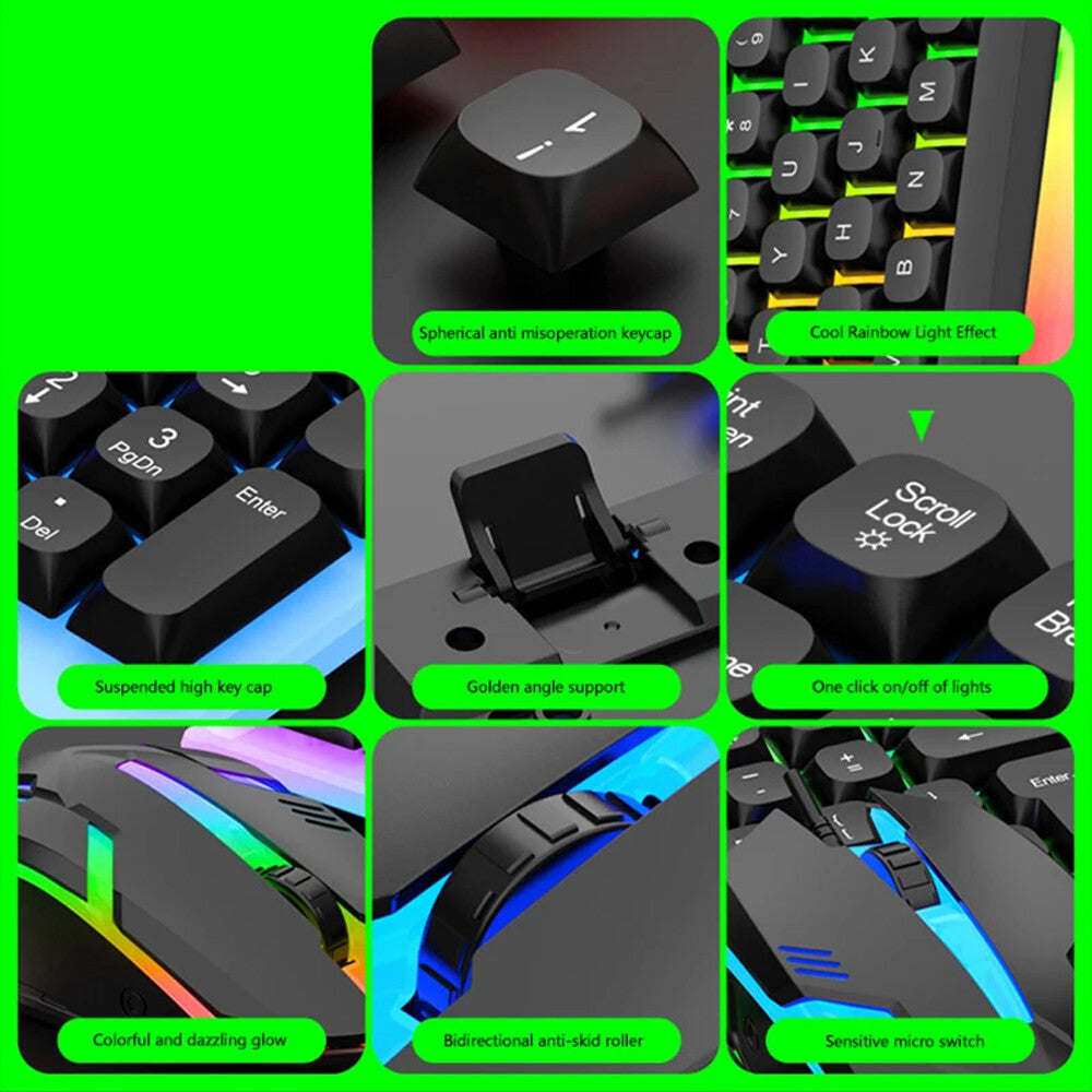 Gaming Keyboard Mouse Set USB Rainbow RGB LED Wired For PC Laptop PS5 X-box One