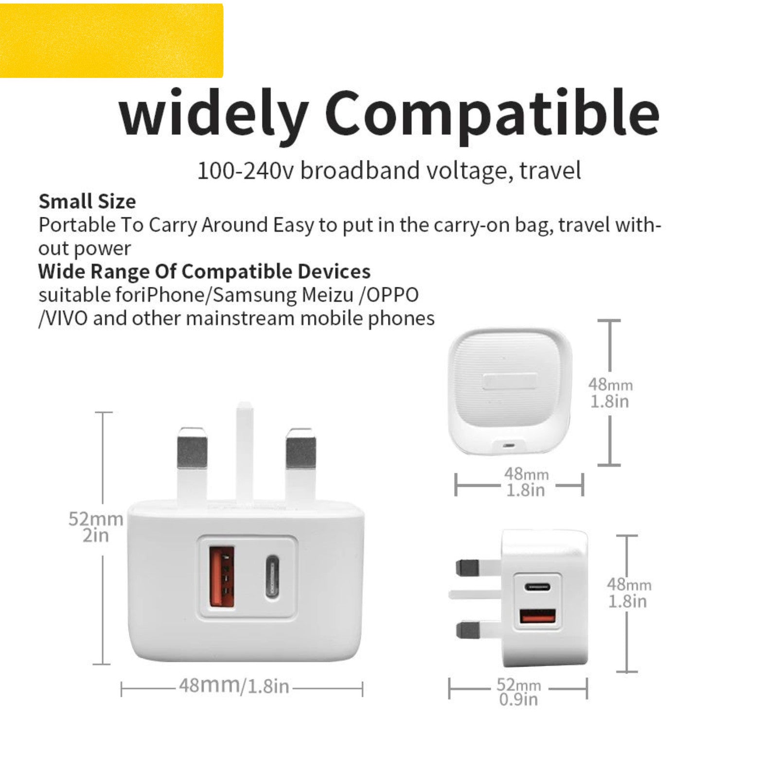 Fast Charging Dual Port Plug 20W - Type C & USB A Charger Adapter for UK Device