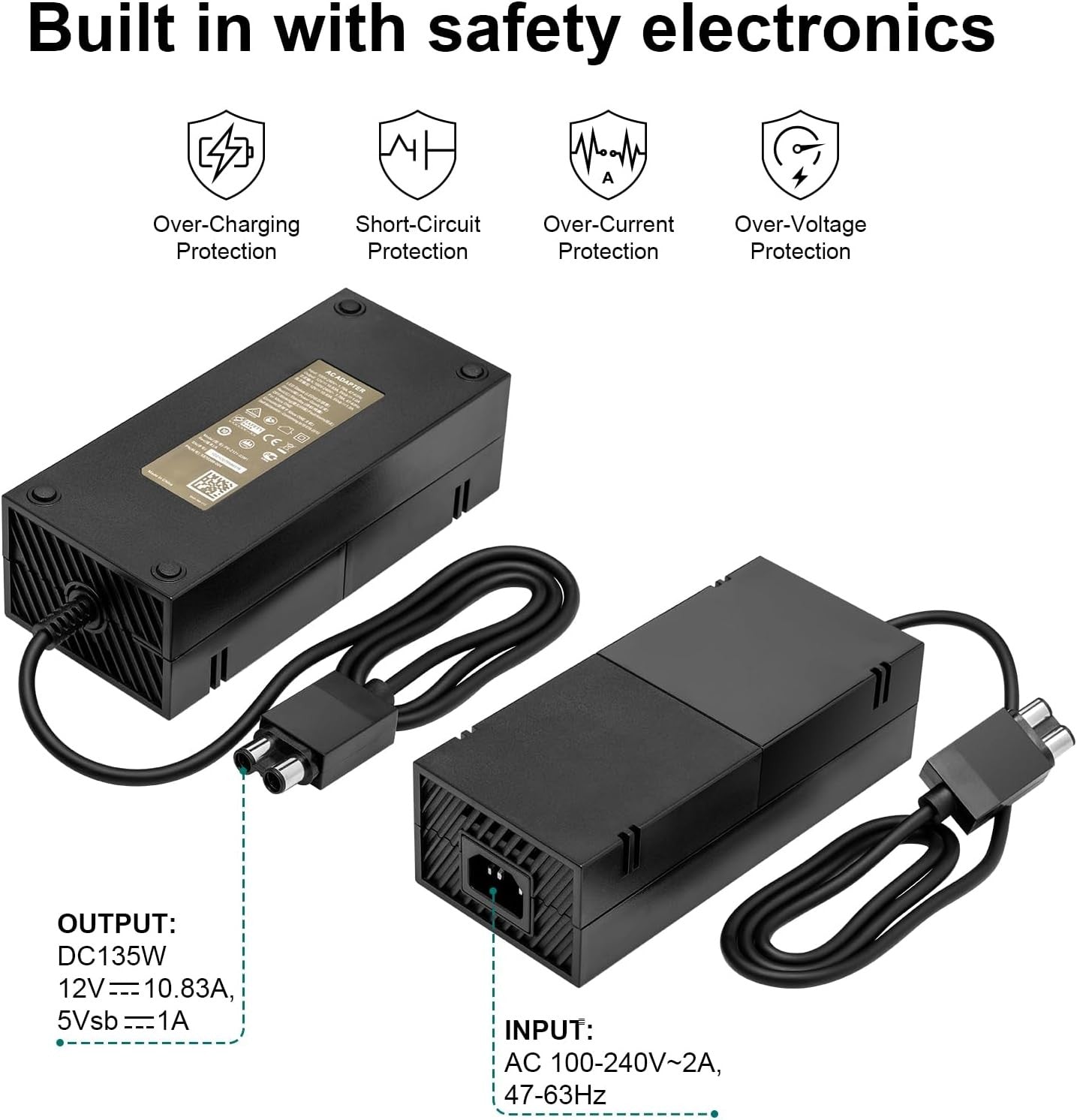 For XBOX ONE Power Supply Brick Console With AC Adapter UK Power Cable Charger