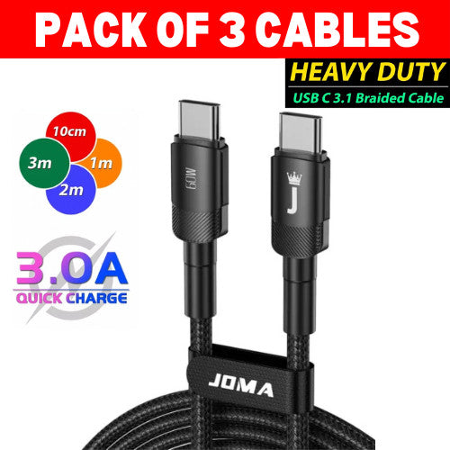 Type C to Type C Cable 3A 60W Fast Charger Braided Long Lead 0.25M 1M 2M 3M