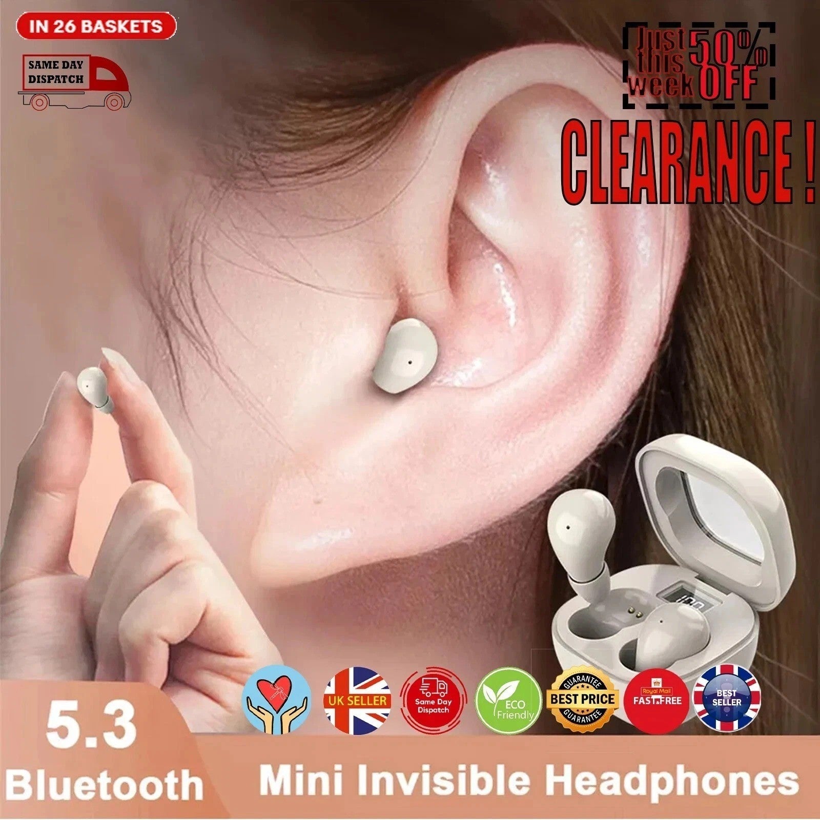 Invisible TWS Earbuds Micro Bluetooth Earbuds Sleep Mini Wireless Earphones UK