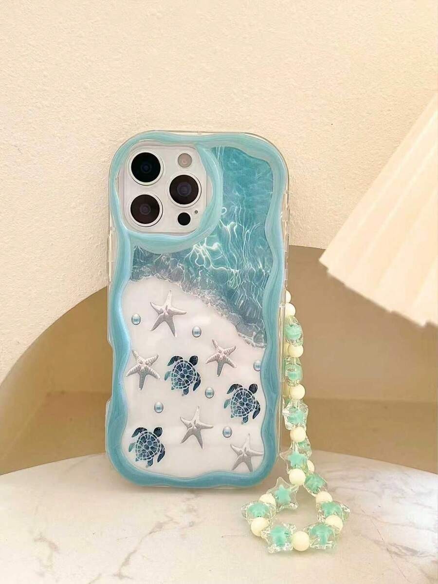 Beach Theme Phone Case with Beaded Wrist Strap For iPhone 17 16 15 14 13 11 Pro