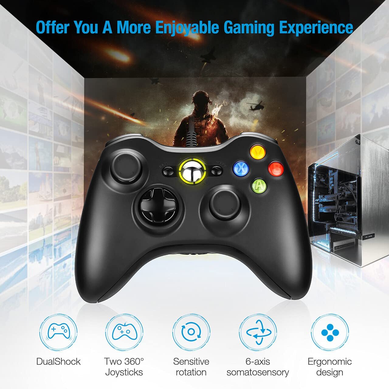 Black USB Wired Controller For XBOX 360 PC Window