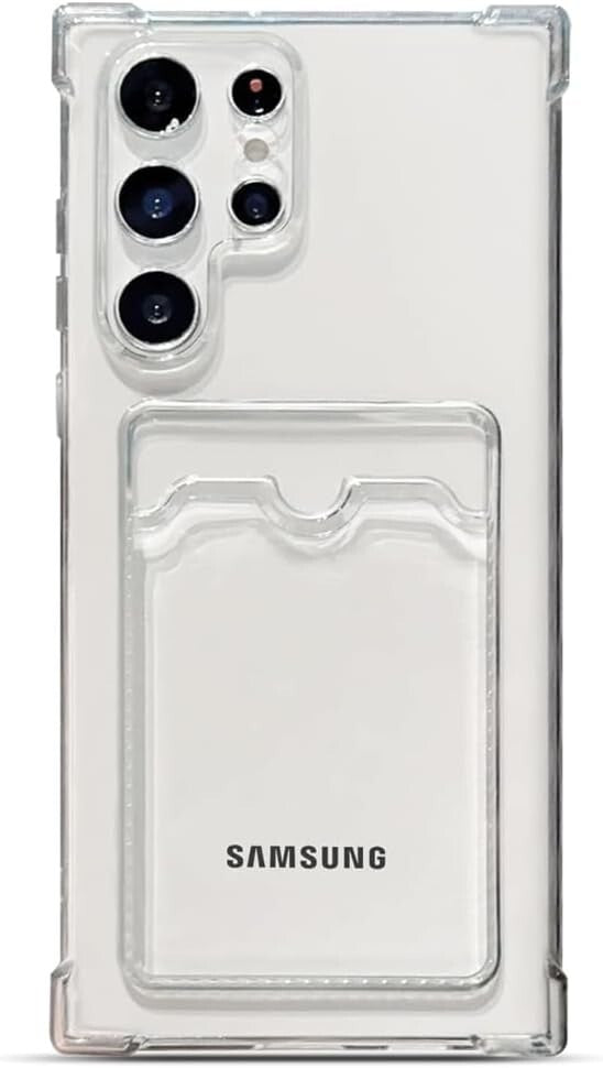 Clear Case With Card Slot Cover For Samsung S24 S23 S21 S22 Plus Ultra NOTE FE