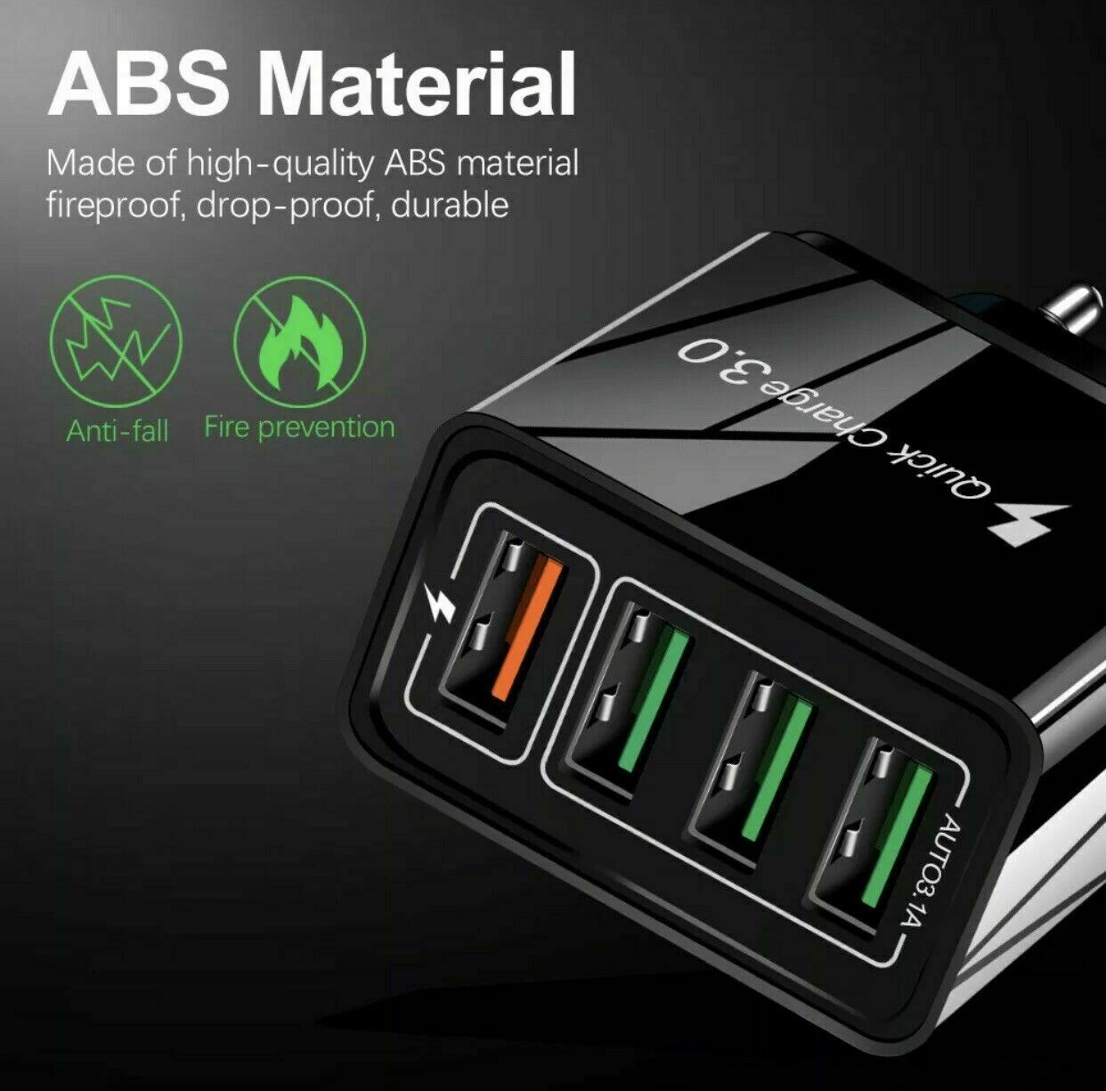 PowerPro Quick Charge 3.0 4x Multi USB Fast UK Plug Wall Charger Up to 3x faster