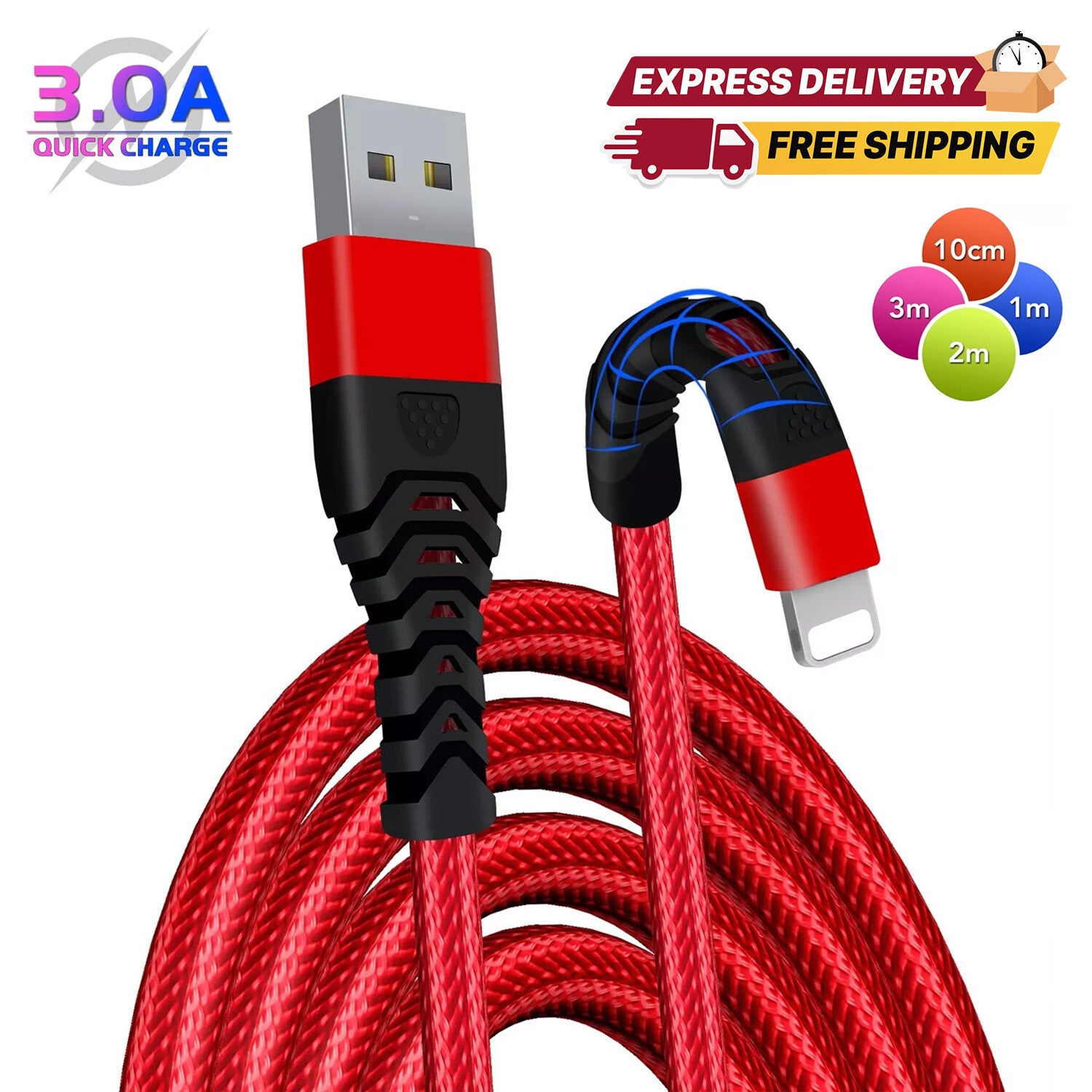 Heavy Duty Braided Long USB Fast Charger Cable For iPhone 14 Pro Max 13 12 11 XS
