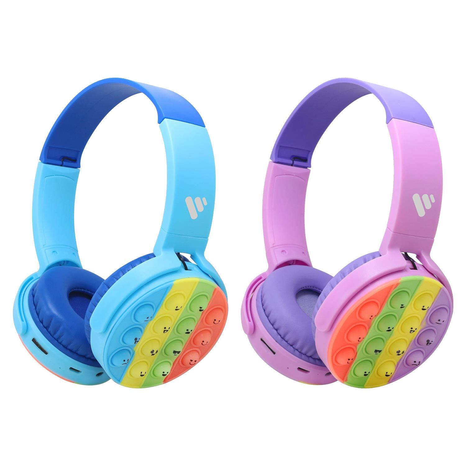 Vybe Kids Wireless Headphones with Push-Pop Fidget Stress Buster Blue or Purple