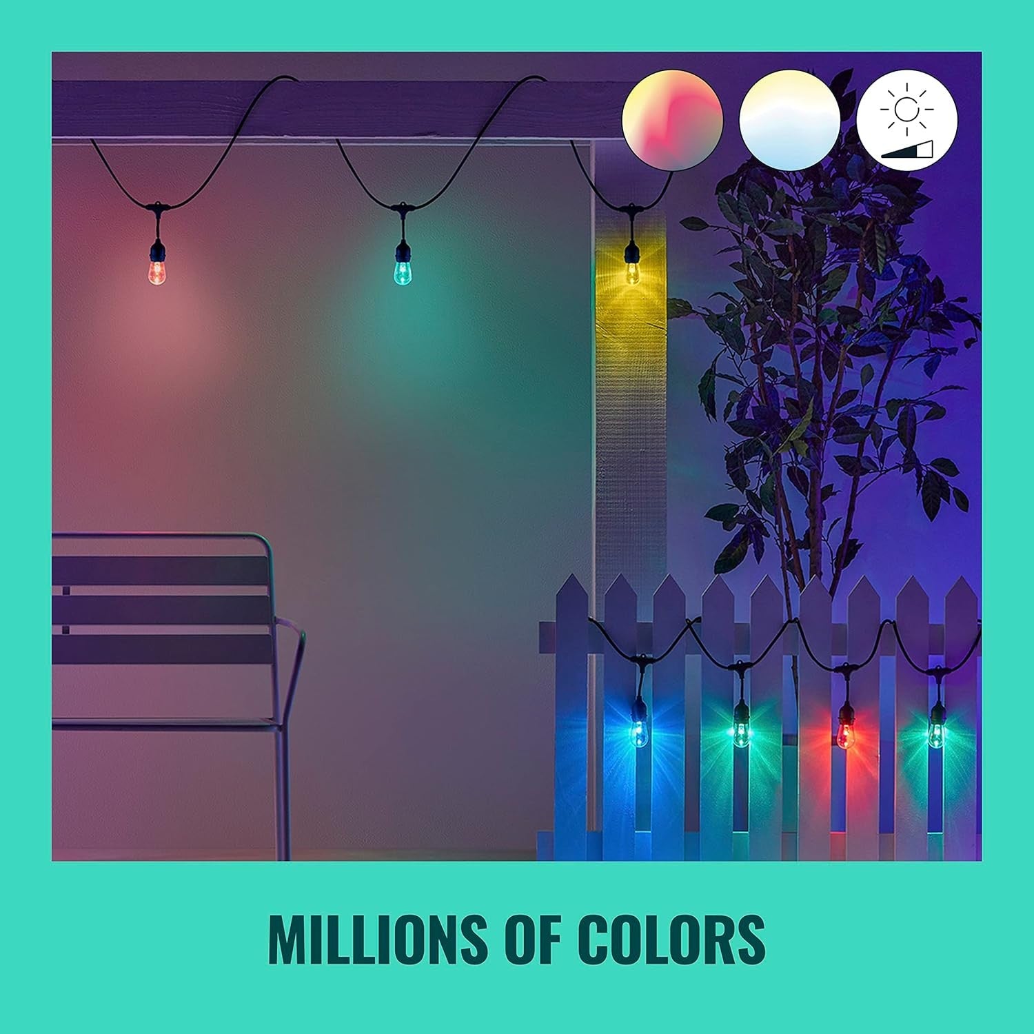 WiZ Smart Colour Outdoor Festoon String Lights 48ft UK Plug App Voice Controlled