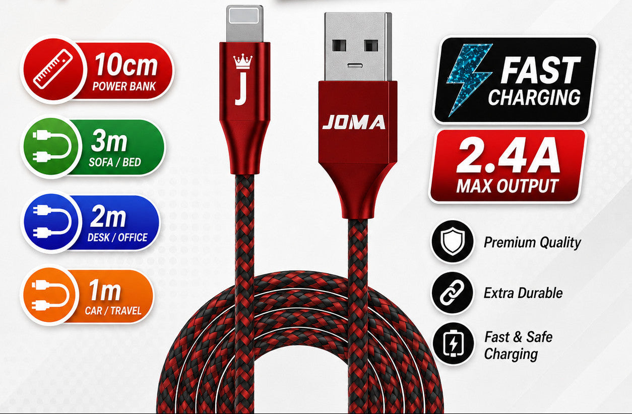 Heavy Duty Braided Long USB Fast Charger Cable Lead For iPhones