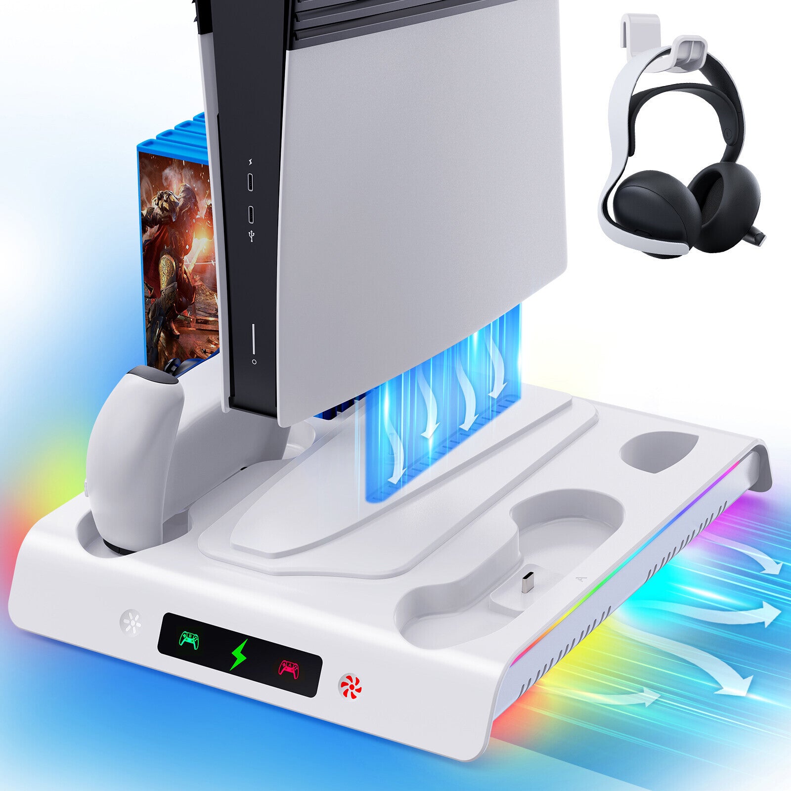 Vertical Cooling Fan Stand Dock Controller Charger Station For PS5