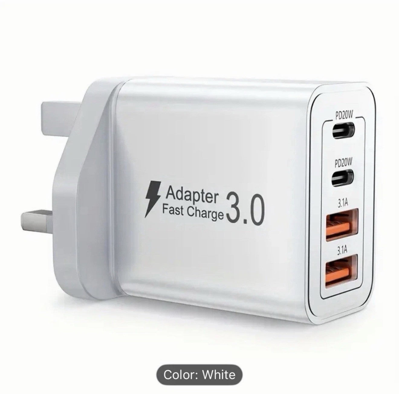 USB C Plug Fast Charge, 40W 4-Port PD Charger Plug Fast Charging UK with 6FT/2M