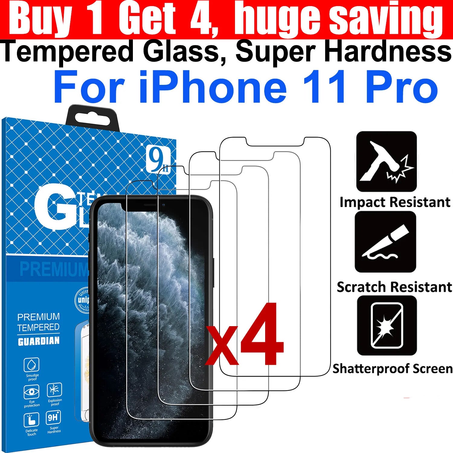 4x Tempered Glass Screen Protector For Apple iPhone