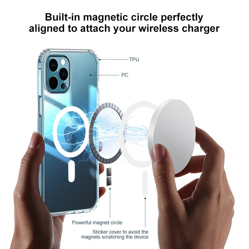 MagSafe Compatible Crystal Clear TPU + PC Shockproof Case For iPhone 17 16 15 14