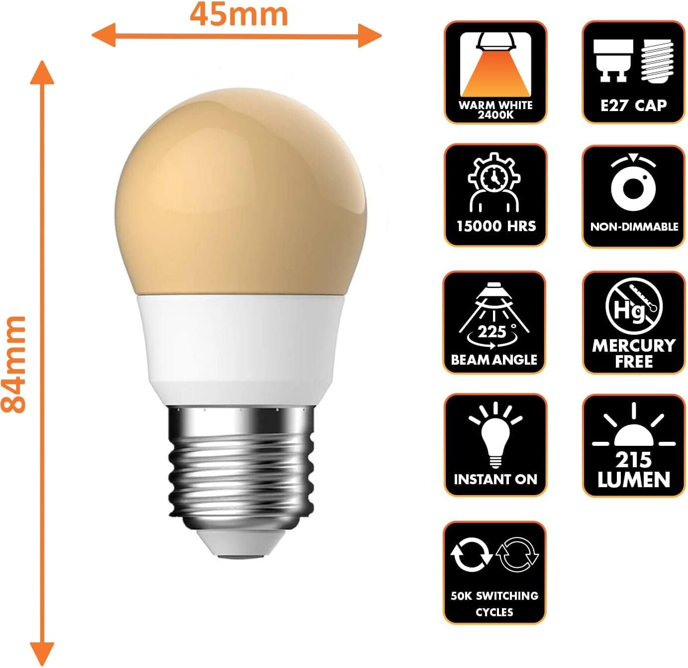 Energetic E27 LED Light Bulbs 3.6W (25W) Warm White 2400K Non-Dimmable 6 Pack