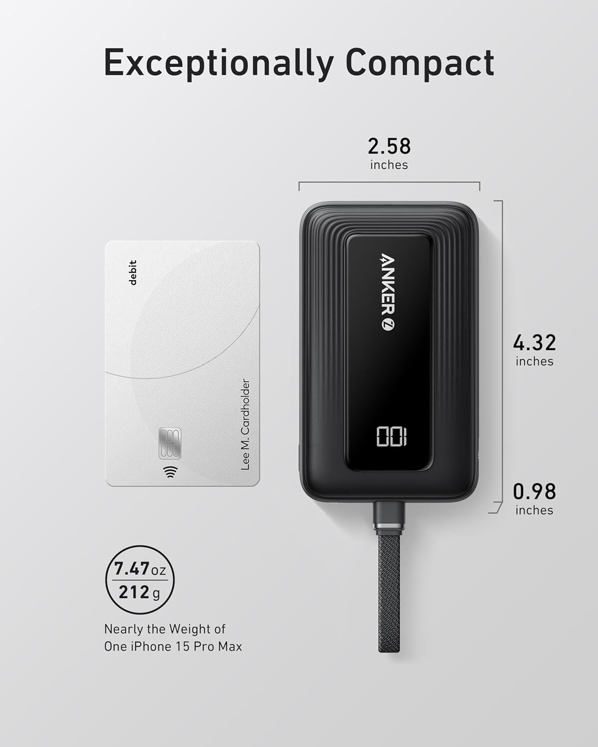 Anker Power Bank 10000mAh 30W High-Speed Portable Charger Built-In Cable