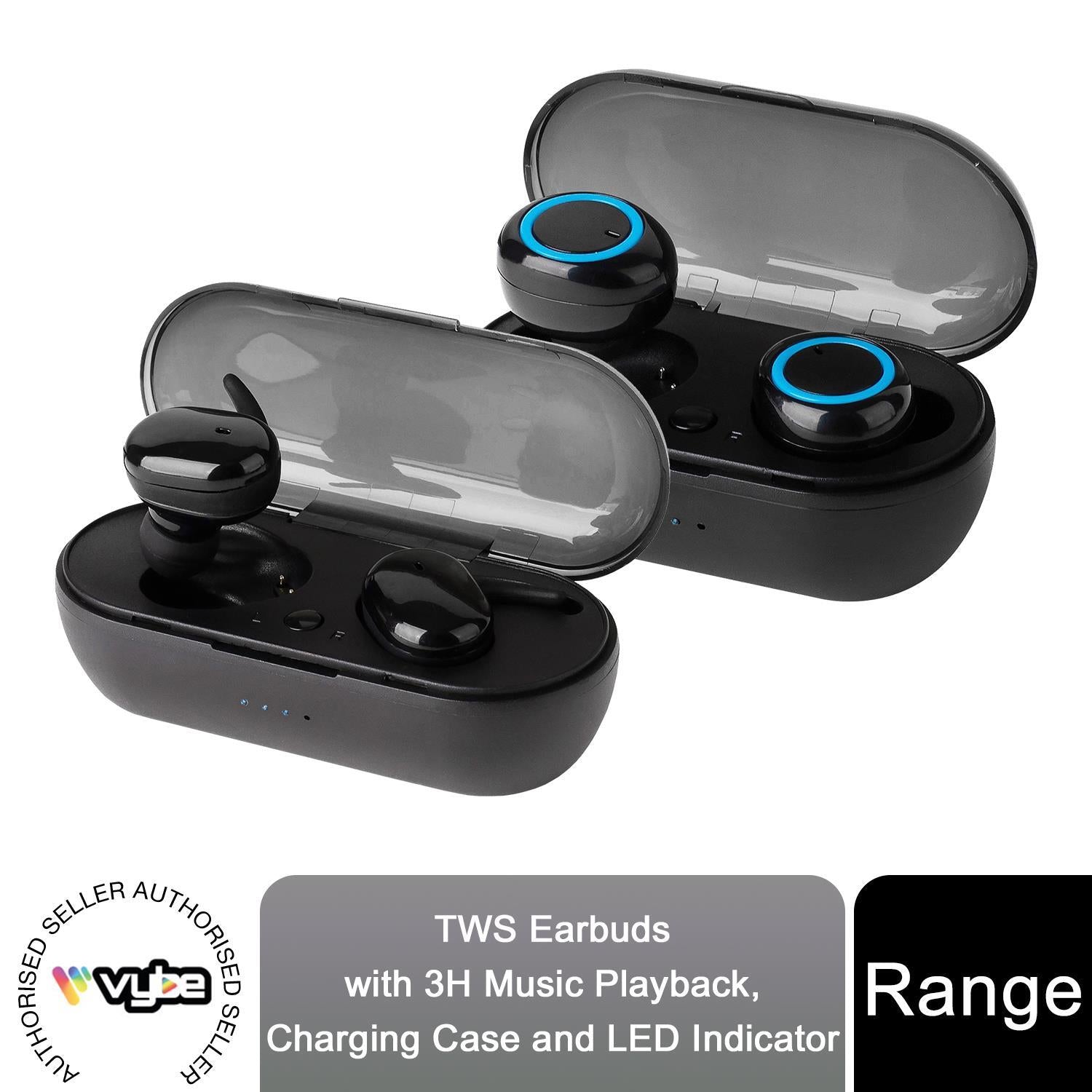 Vybe TWS Earbuds with 3H Music Playback, Charging Case and LED Indicator - Black