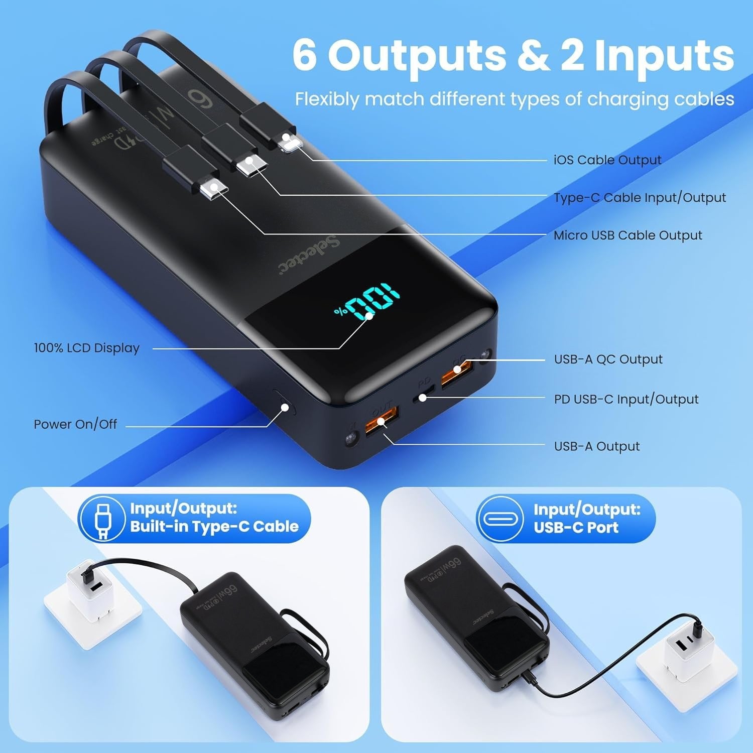 Power Bank 20000mah 66W Portable Fast Charger External Battery for Mobile Phone