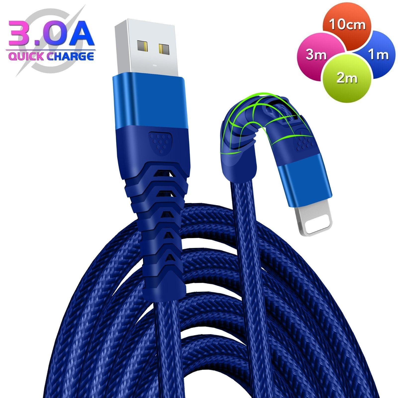 Heavy Duty Braided Long USB Fast Charger Cable For iPhone 14 Pro Max 13 12 11 XS