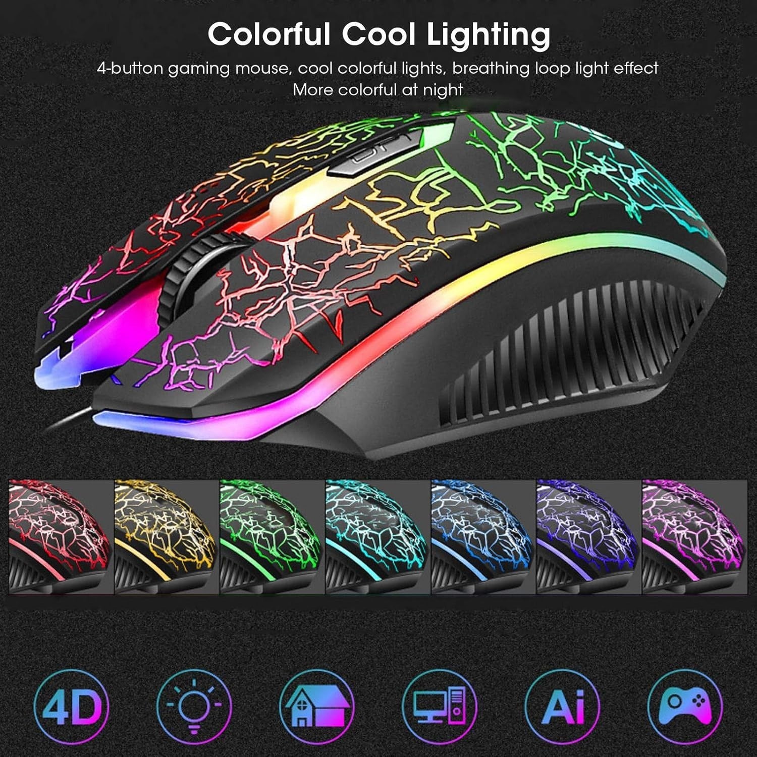 LED Gaming Keyboard And Mouse Set Rainbow RGB USB Wired UK PC PS4 PS5 XBOX ONE