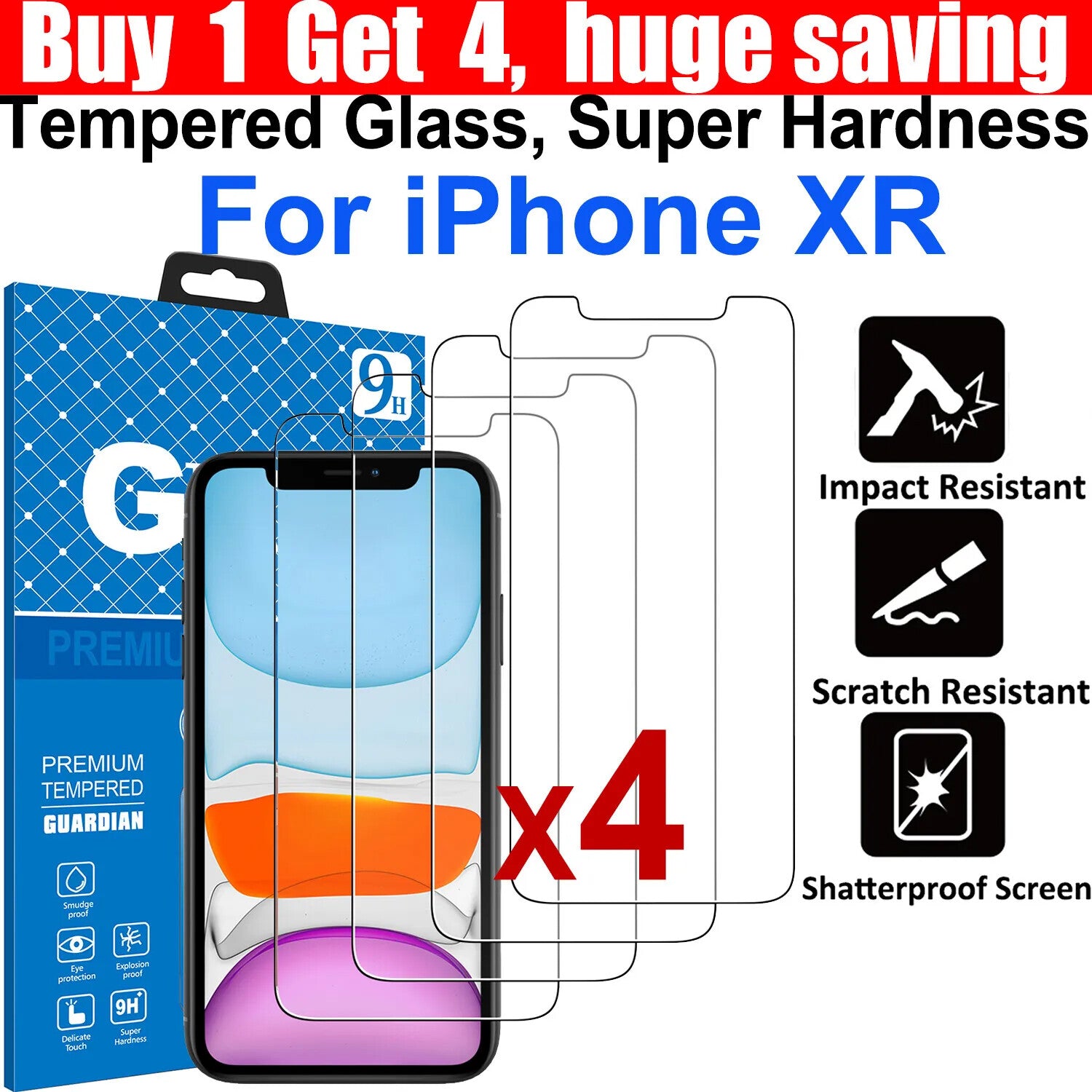 4x Tempered Glass Screen Protector For Apple iPhone