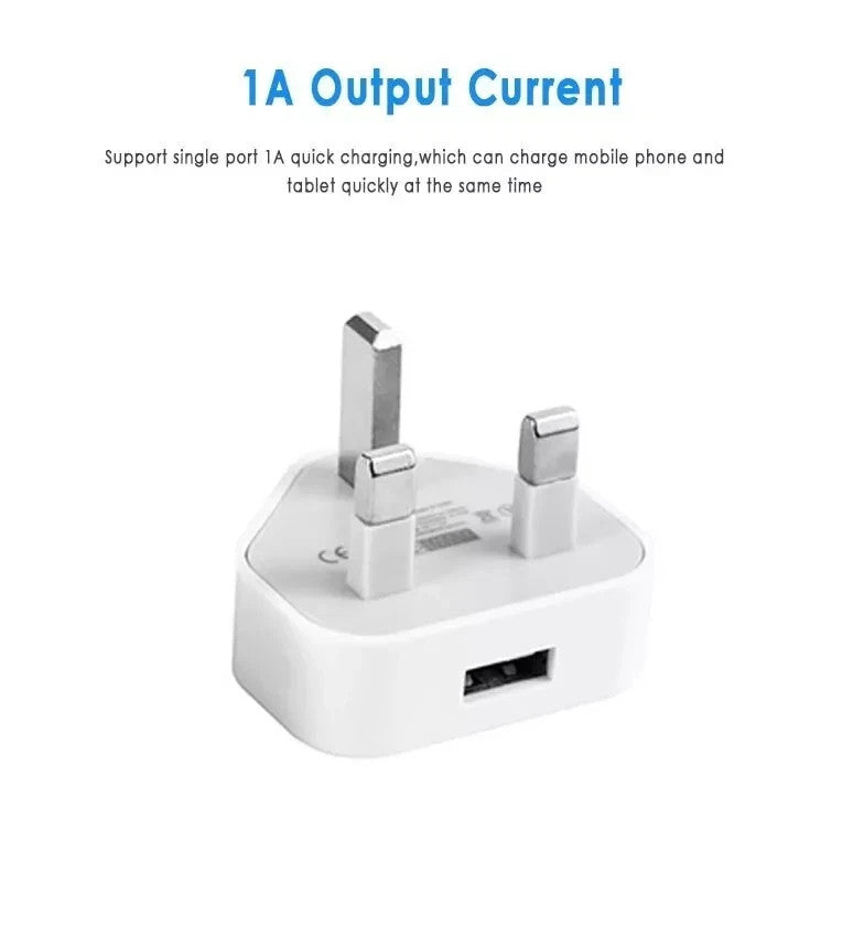 UK 3 Pin Dual USB Plug Adapter Mains Wall Charger 1/2/3-Port For Phones Tablet