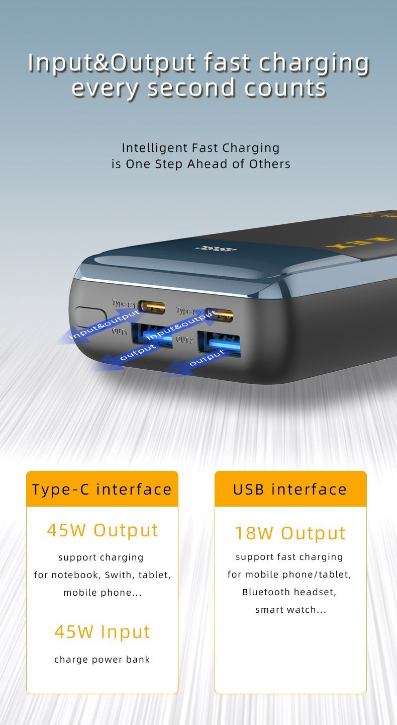 Power Bank 20000mah 45W Portable Fast Charger External Battery for Mobile Phone