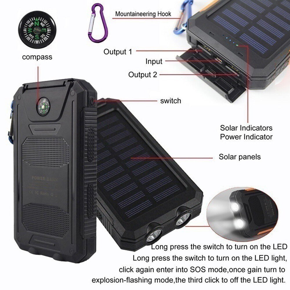 Portable 9000000mah Solar Power Bank Pack USB LED Pack Battery Charger For Phone