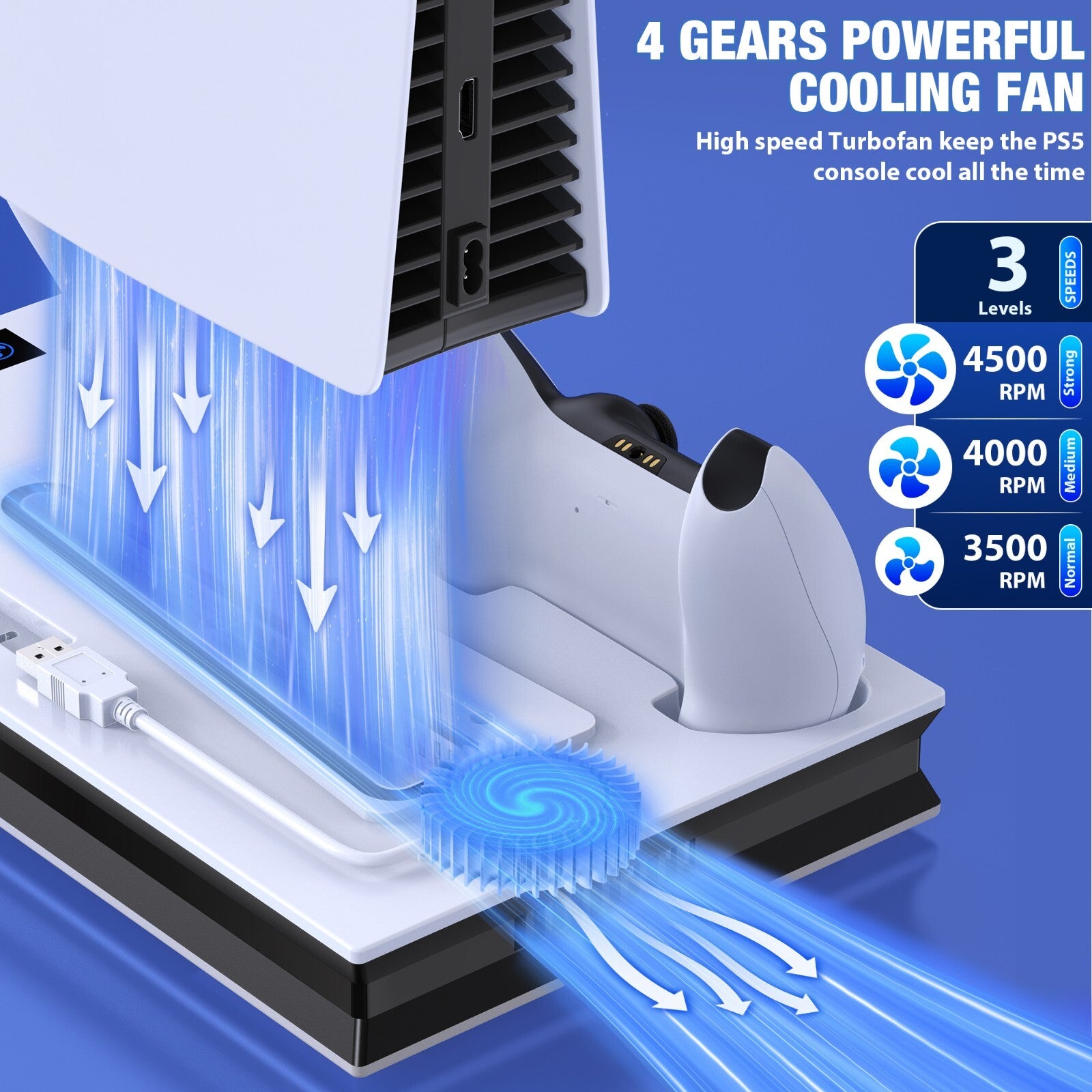 PS5 Stand and Cooling Station with Controller Charging Station