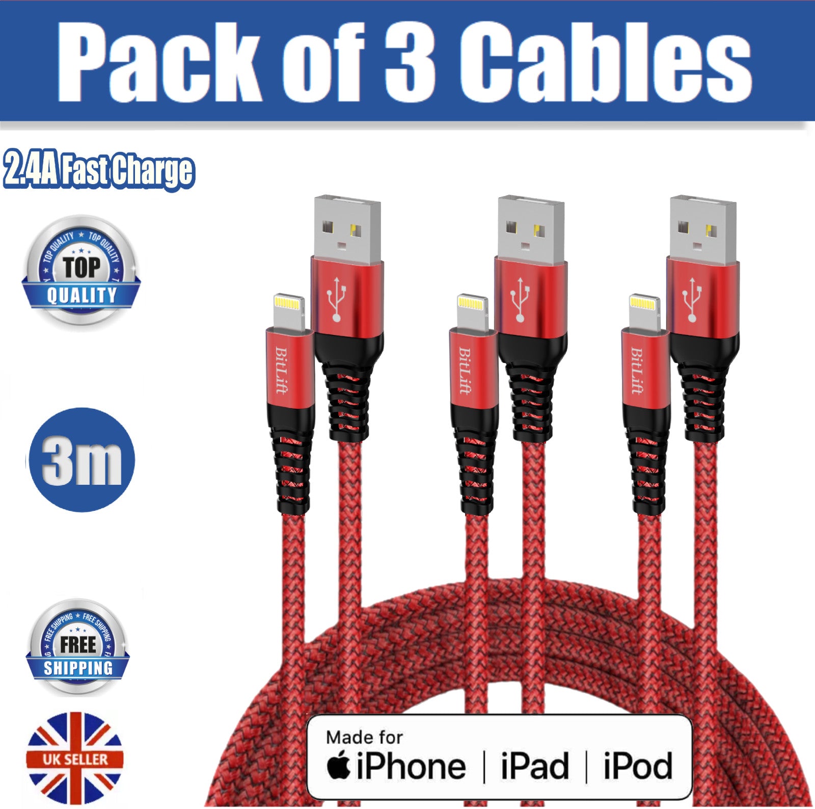 iPhone Fast Charger Cable 3 Pack 1M,2M,3M MFI-Certified