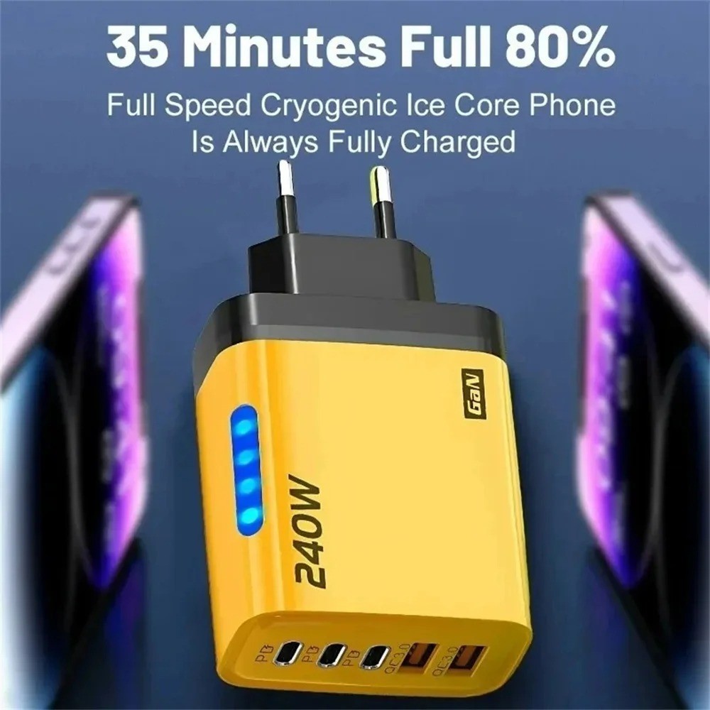 240W Quick Charger UK Plug Fast Wall Charger Power Adapter 5 Port USB PD Type C