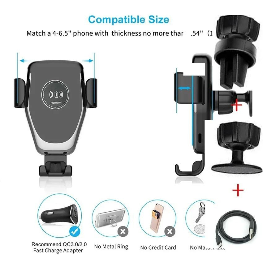 Wireless Car Fast Charging Automatic Clamping 30W Mount Phone Holder