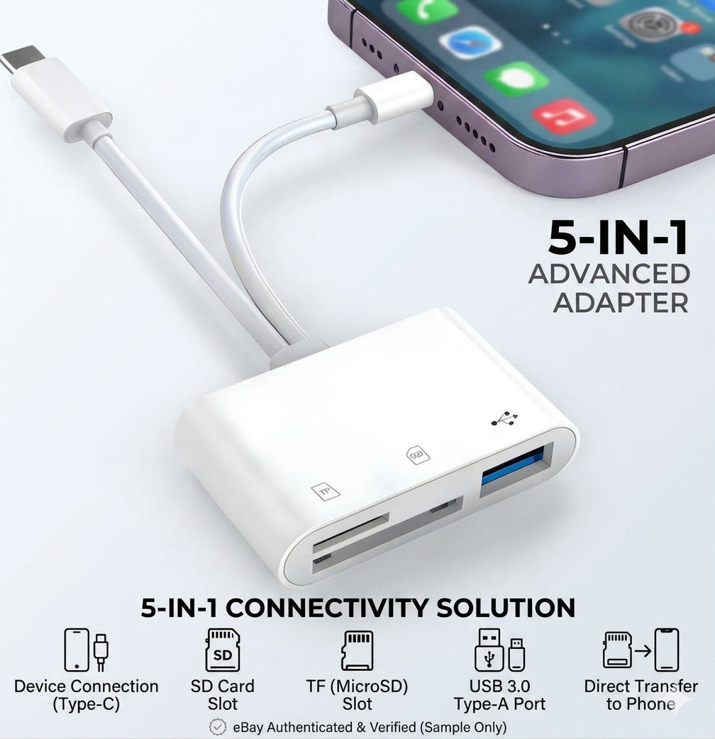 3-in-2 Memory Card Reader for iPhone iPad USB 3.0 OTG Adapter for SD/TF