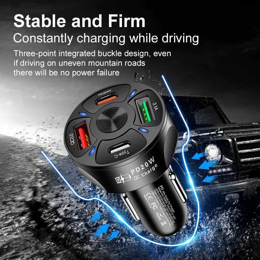 Fast PD PPS Car Charger 4-Port USB C Quick Charge 3.0 Universal Adapter