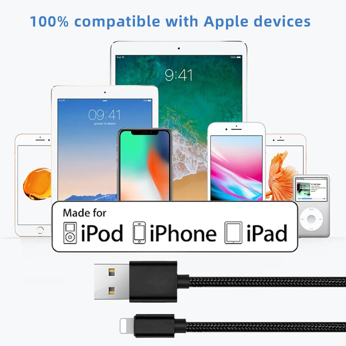 For iPhone Charger Cable Heavy Duty Braided USB Charging Lead Data Sync 1M 2M 3M