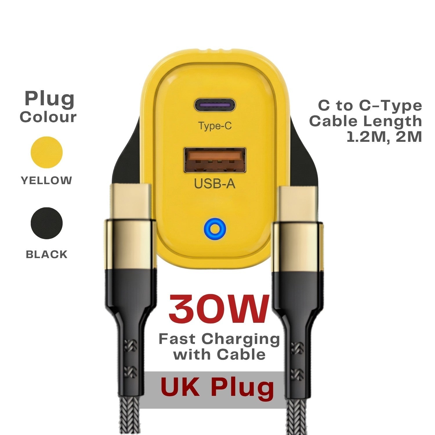 Fast Charging 22.5W USB-C PD QC Plug Charger & Cable For iPhone 15 16 Samsung