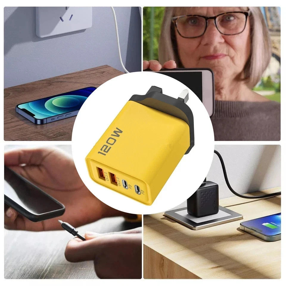 4-Port Phone Charger Plug UK Fast USB Quick Charge Type C PD plug iPhone Samsung