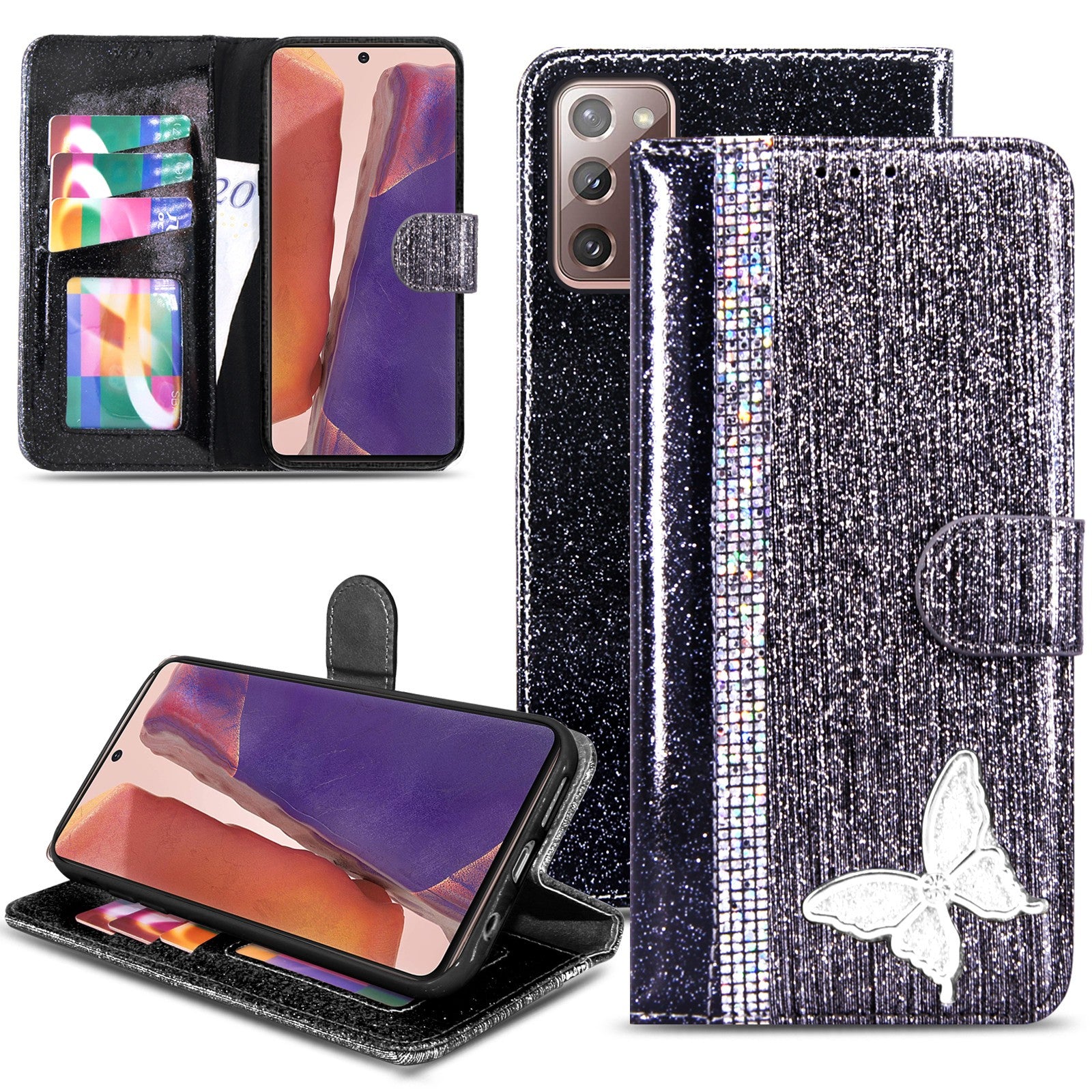 Glitter Book Case For Samsung Galaxy Note 10 20 Ultra Lite Leather Wallet Cover
