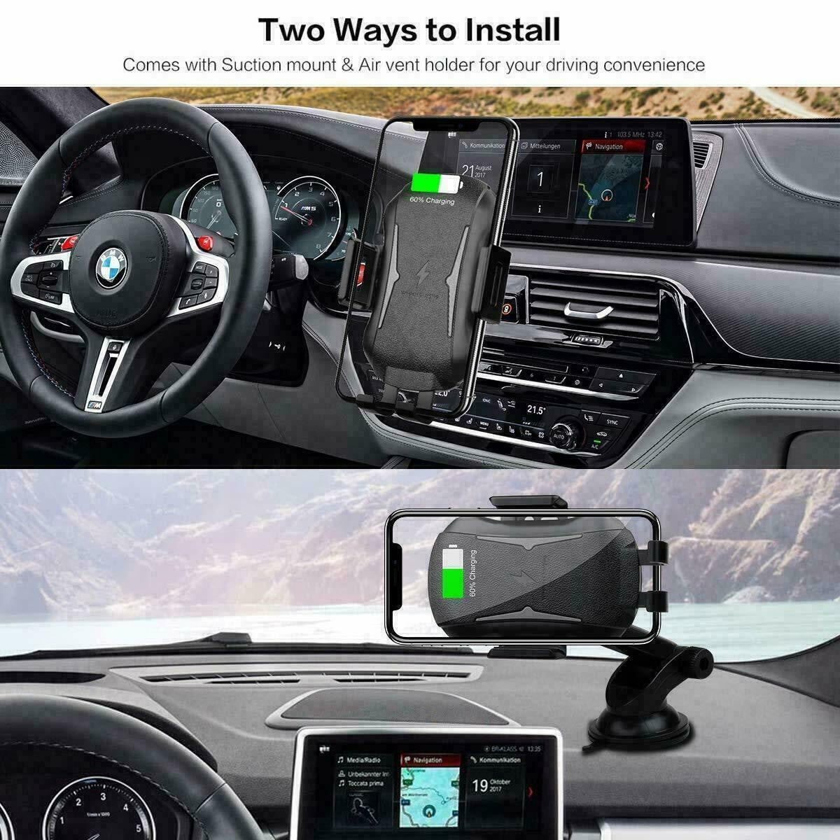 Wireless Car Charger 15W Fast Charging Phone Holder Automatic Clamping Mount UK